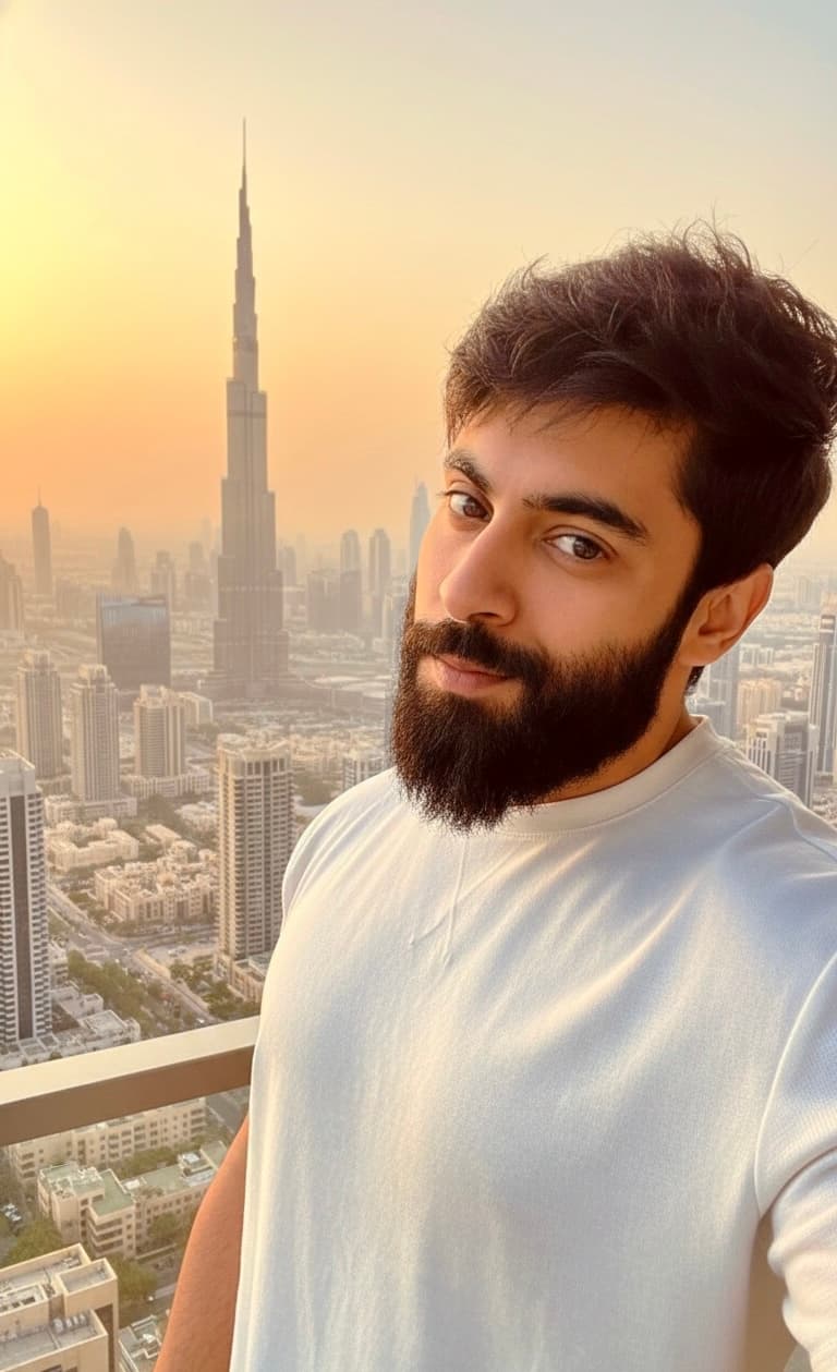 Mamoon Rasheed — Founder & Managing Director of Ridehire, with the Dubai skyline behind him